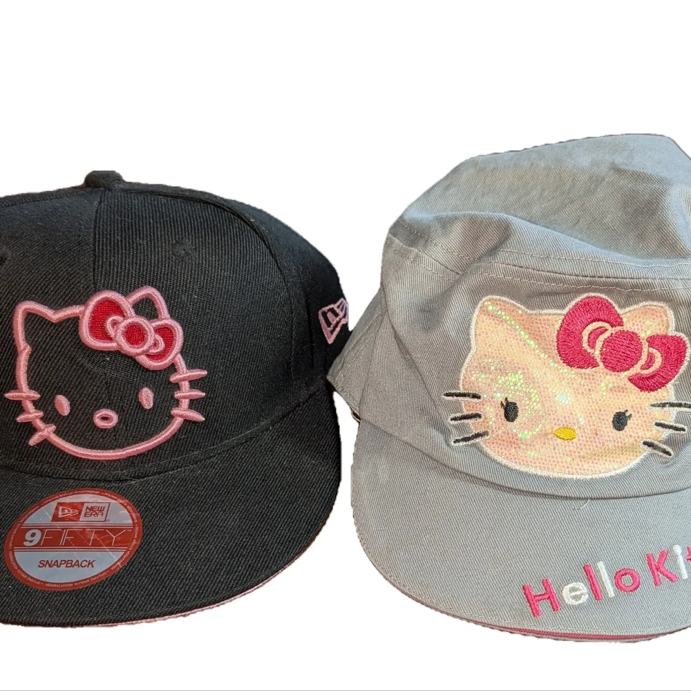 Hello Kitty Hats (2), Black and Grey with pink accents - one youth, one one-size